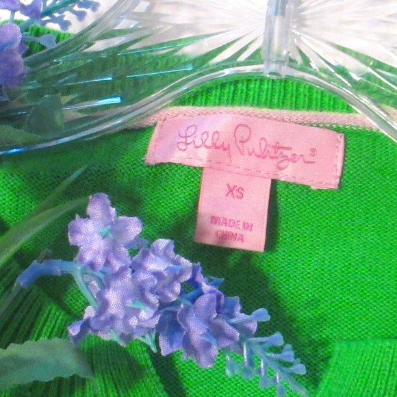 Lilly Pulitzer: Holiday Cardigan, Kelly Green, crop, 3/4  sleeve, XS - Picture 6 of 7
